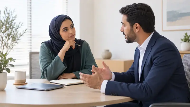 Consultant listening to a client during a professional consultation