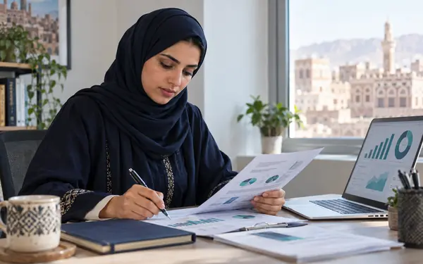 Yemeni consultant reviewing research evidence and organizational data