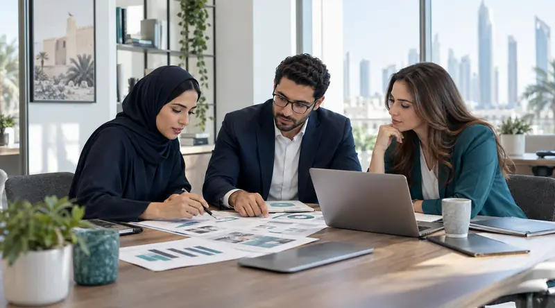 Consultants analyzing research data and organizational insights